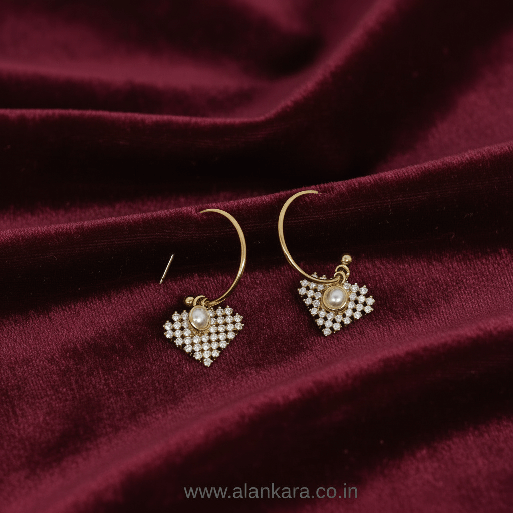 Golden pearl heart hoops - Earrings for jeans top & western dress | Alankara