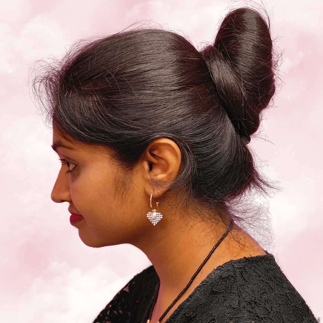 Golden Colour earrings - Pearl heart hoops | Alankara