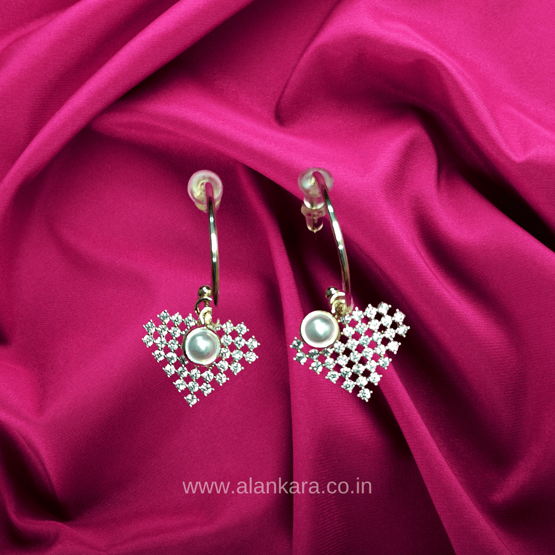Golden pearl heart hoops - Earrings for jeans top & western dress | Alankara