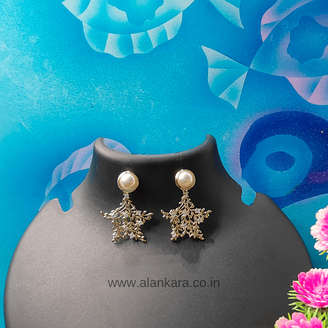 Golden pearl leaf stud Earrings