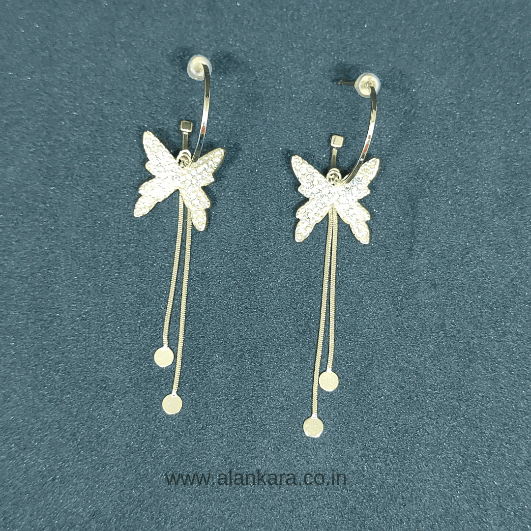Golden pearl butterfly danglers - Korean fashion earrings | Alankara