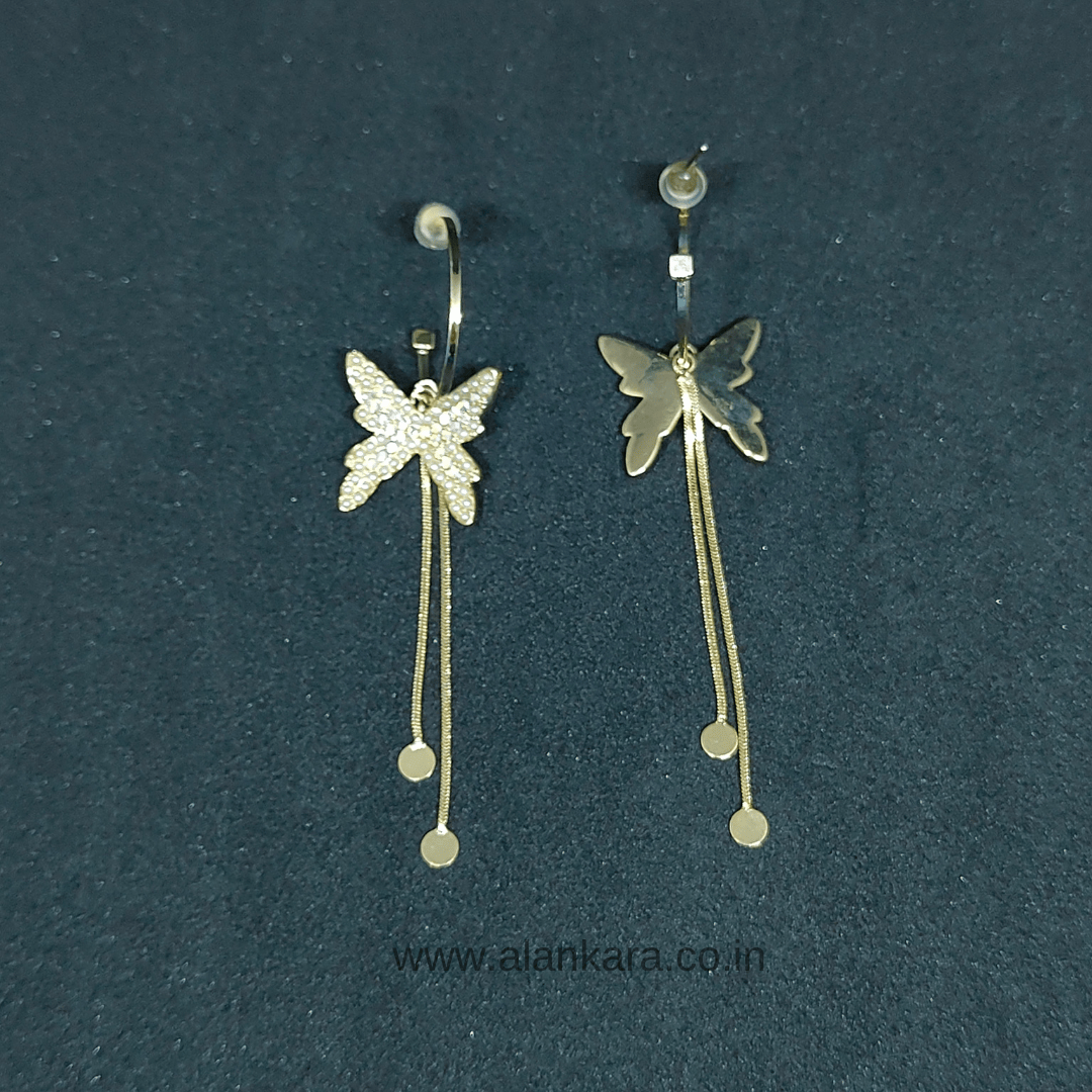 Golden pearl butterfly danglers -  stainless steel western earrings