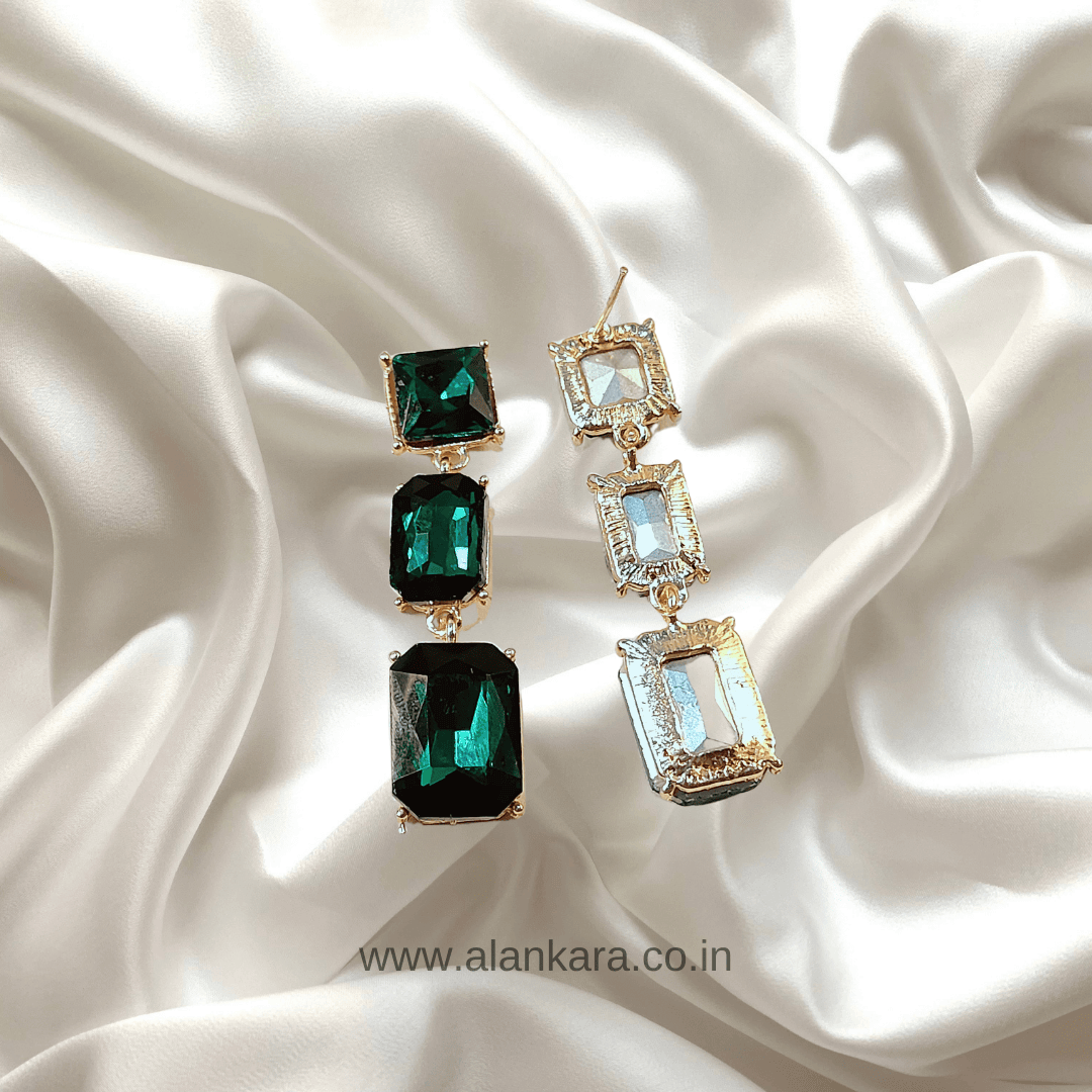 Green Long stone dangler Earrings