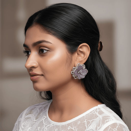 Grey earrings ceramic flower studs