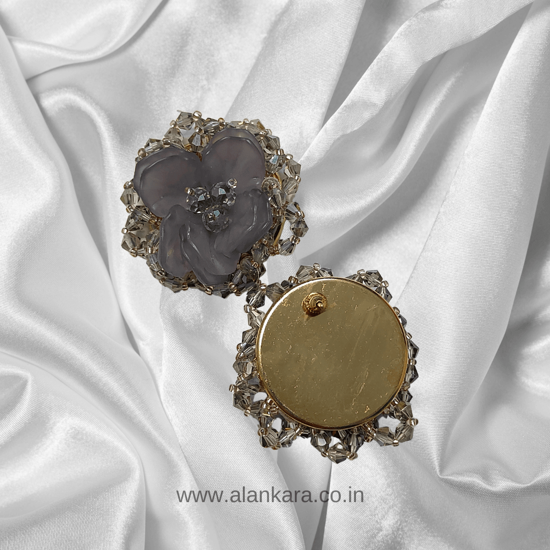 Grey ceramic flower stud Earrings