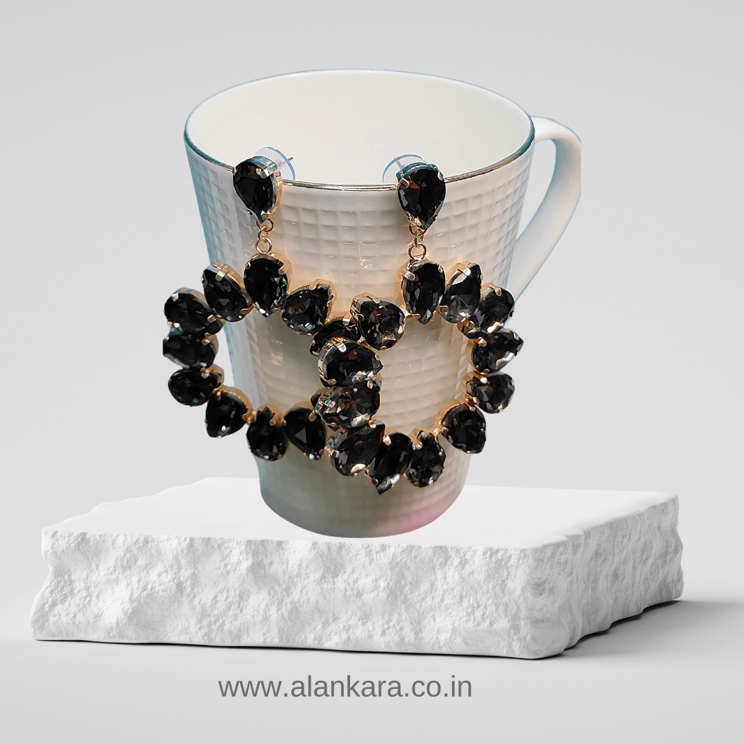 Grey Earrings Floral stone Hoops - Partywear Earrings | Alankara