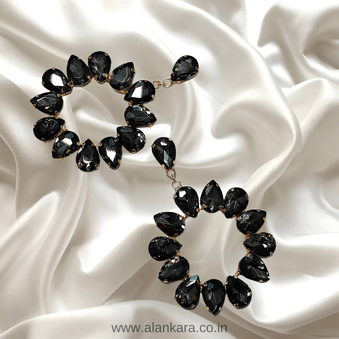 Grey Floral Hoops - Stone Earrings for women | Alankara