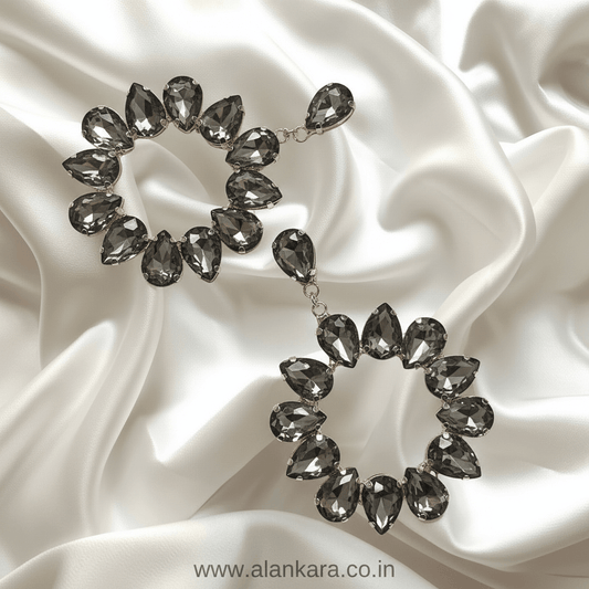 Grey Floral Hoops - Stone Earrings for women | Alankara