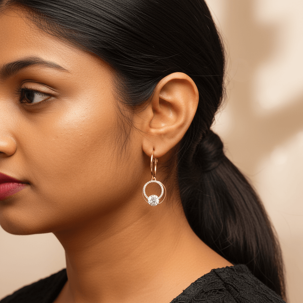 Golden Rhinestone hoops - Earrings for kurti, sarees & western wear