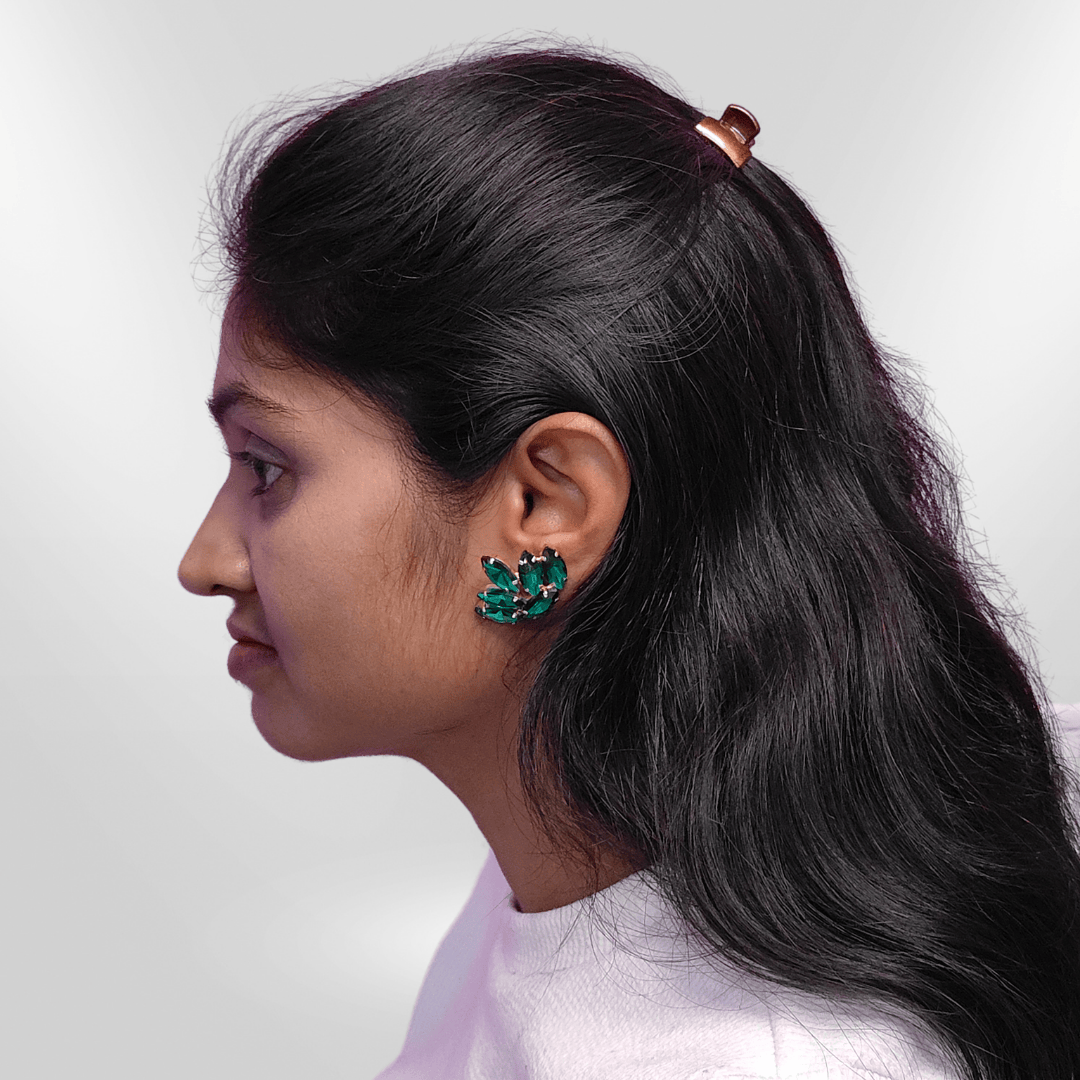 Green color Earrings Partywear - glass studs | ALANKARA