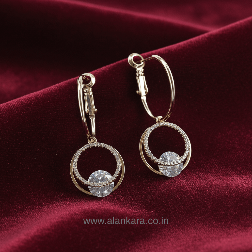 Golden Rhinestone hoops - Earrings for jeans top & one piece dress | Alankara
