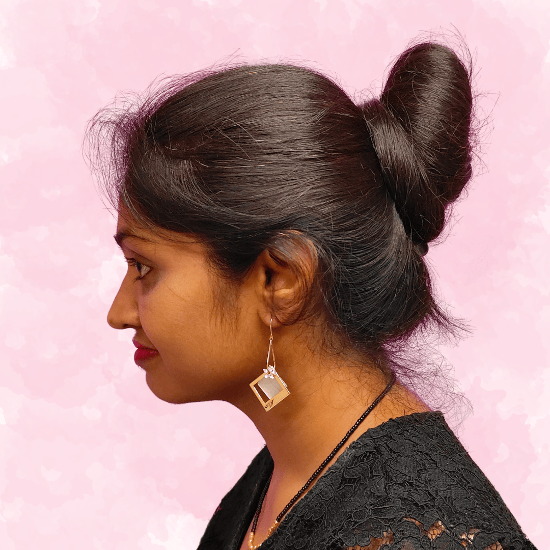 Golden square floral hoops - Earrings for jeans top, kurti & western dress | Alankara