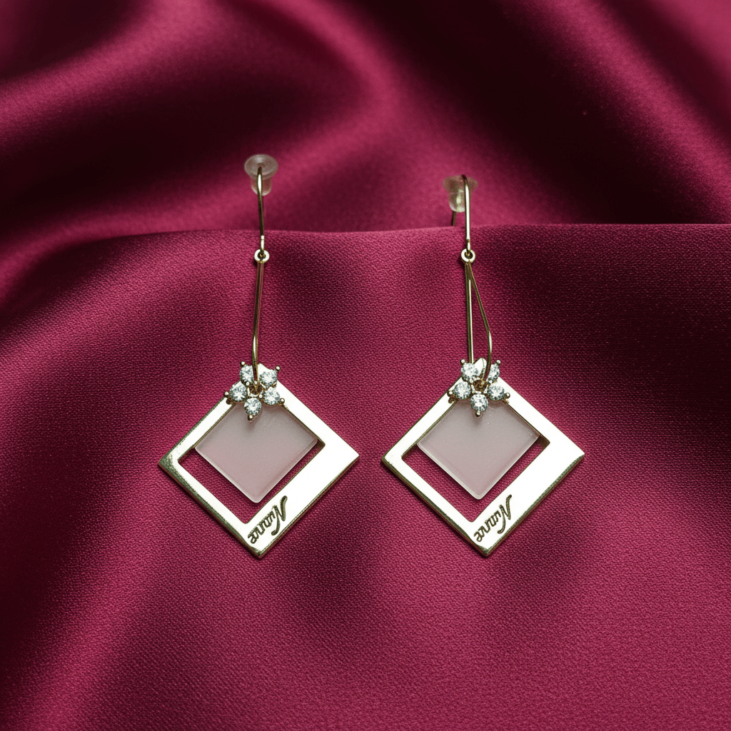 Golden square floral hoops - Women's western earrings | Alankara