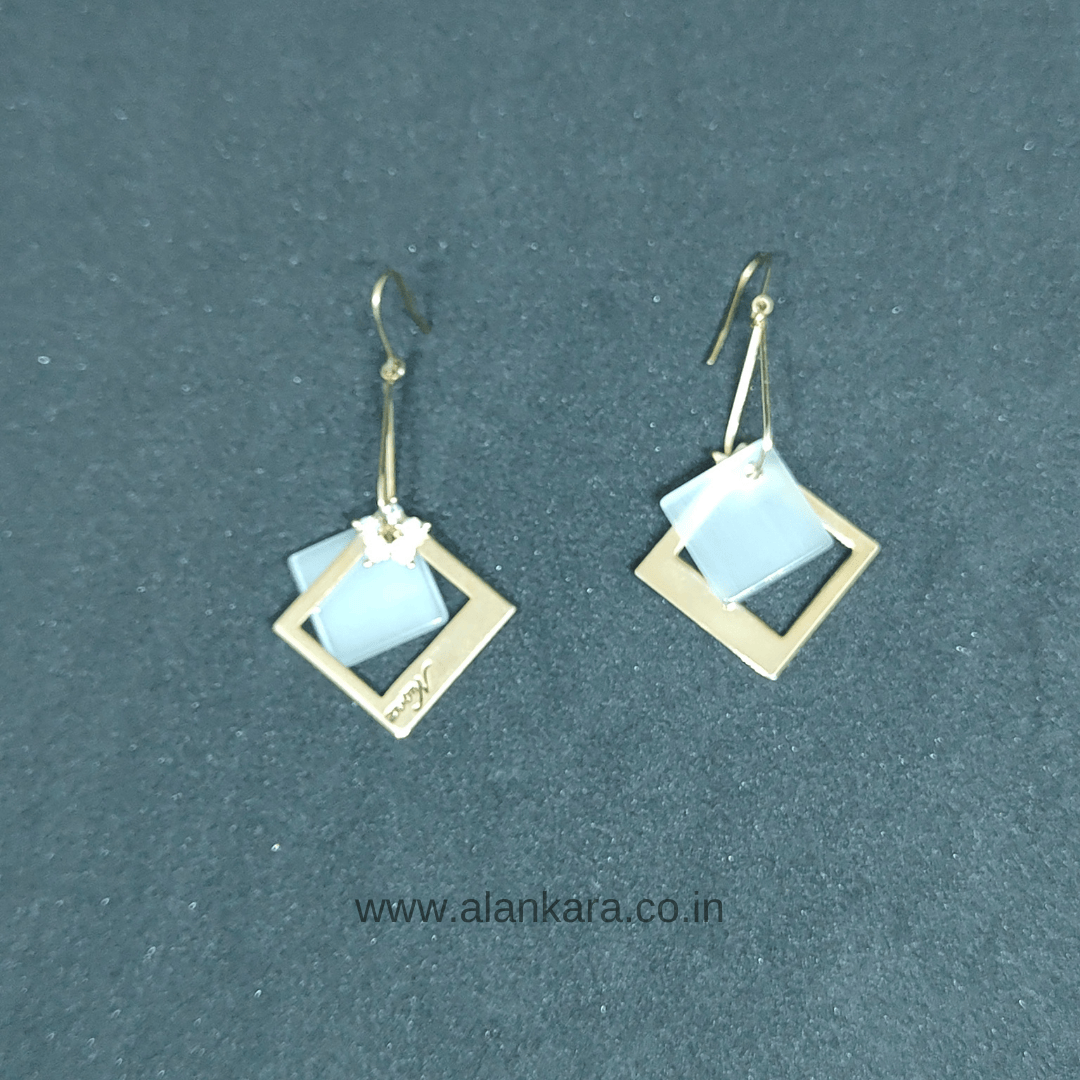 Golden square floral hoop earrings