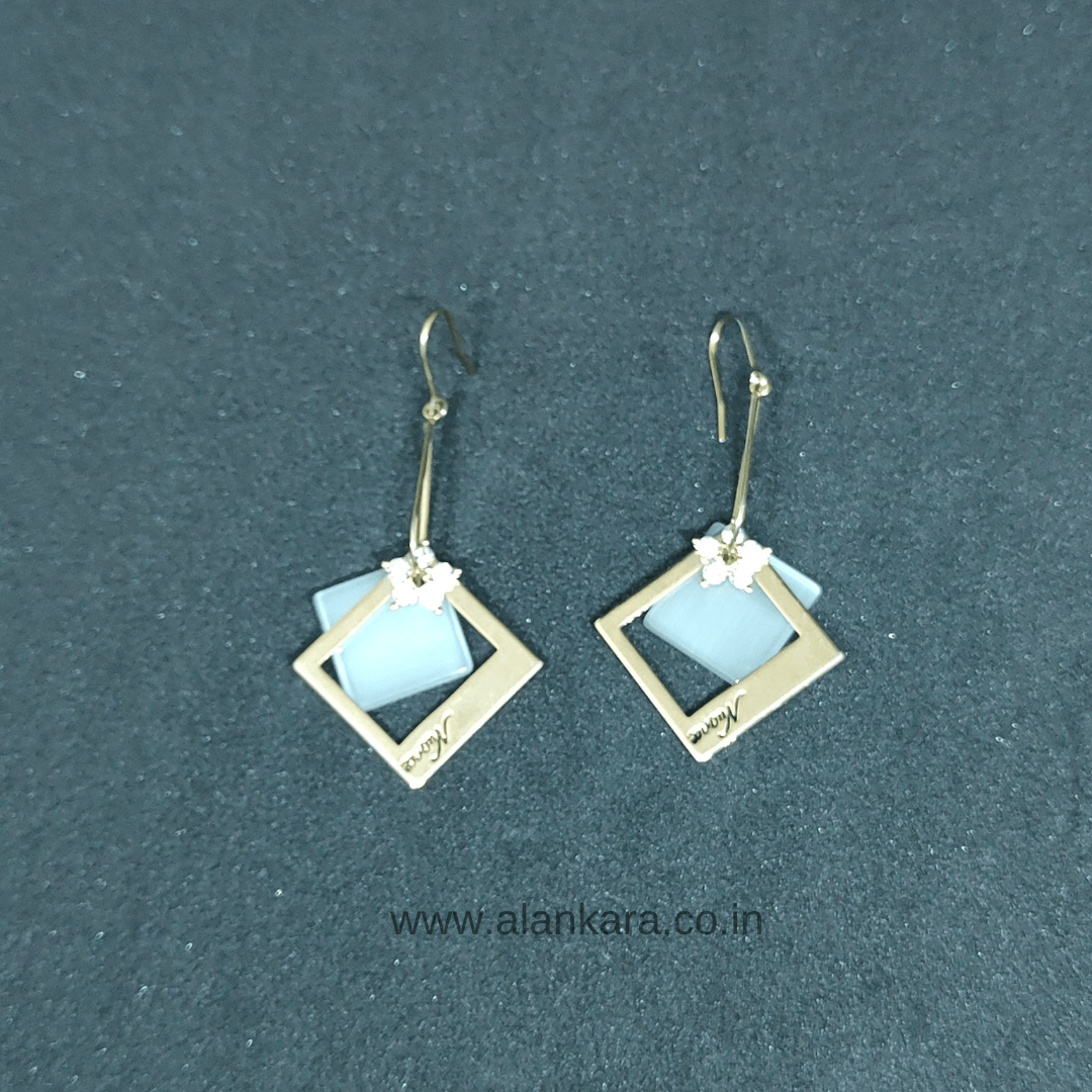 Golden square floral hoops - Women's western earrings | Alankara