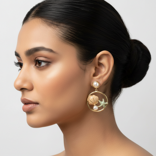 Golden shell starfish hoop Earrings