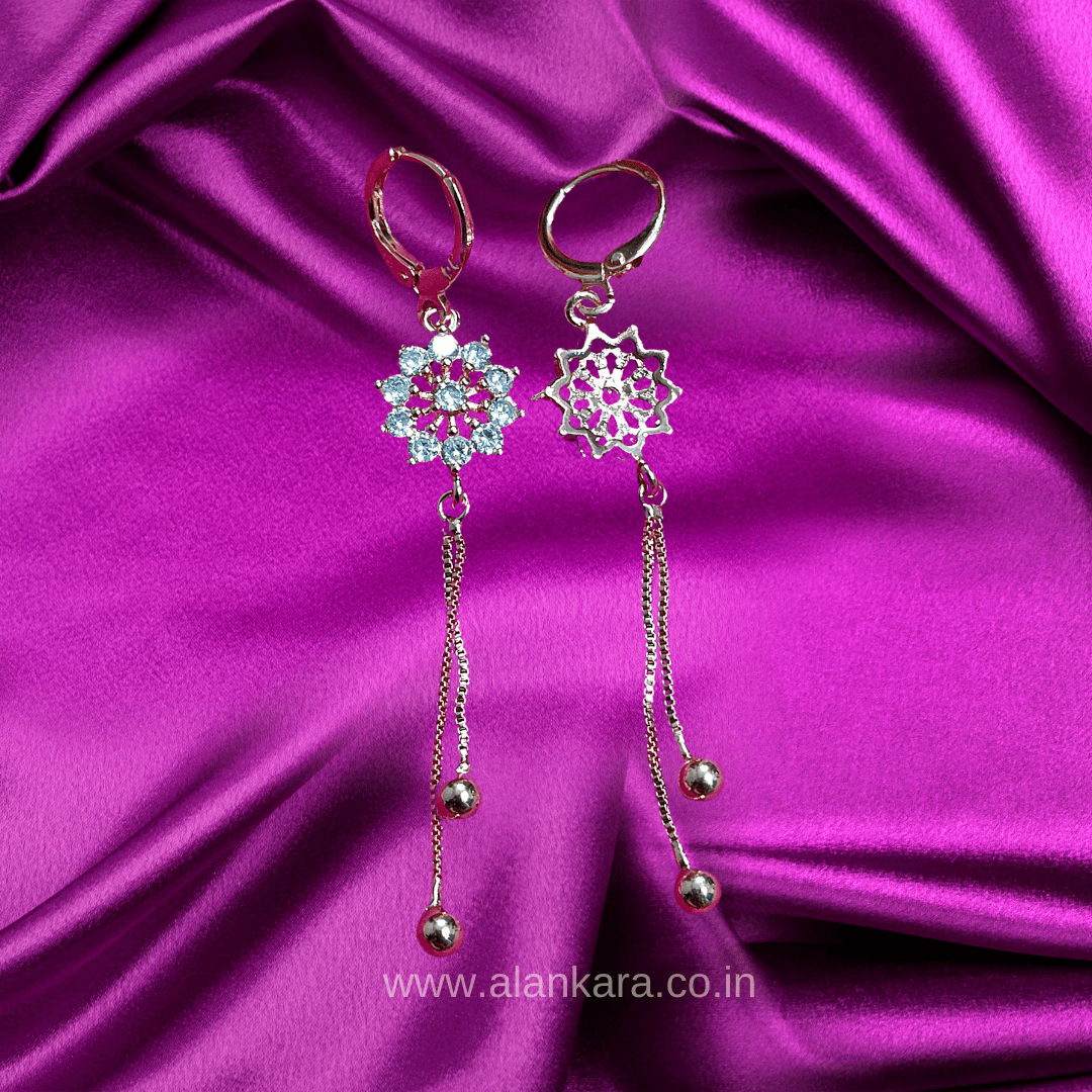 Golden White floral danglers - Stainless steel western earrings