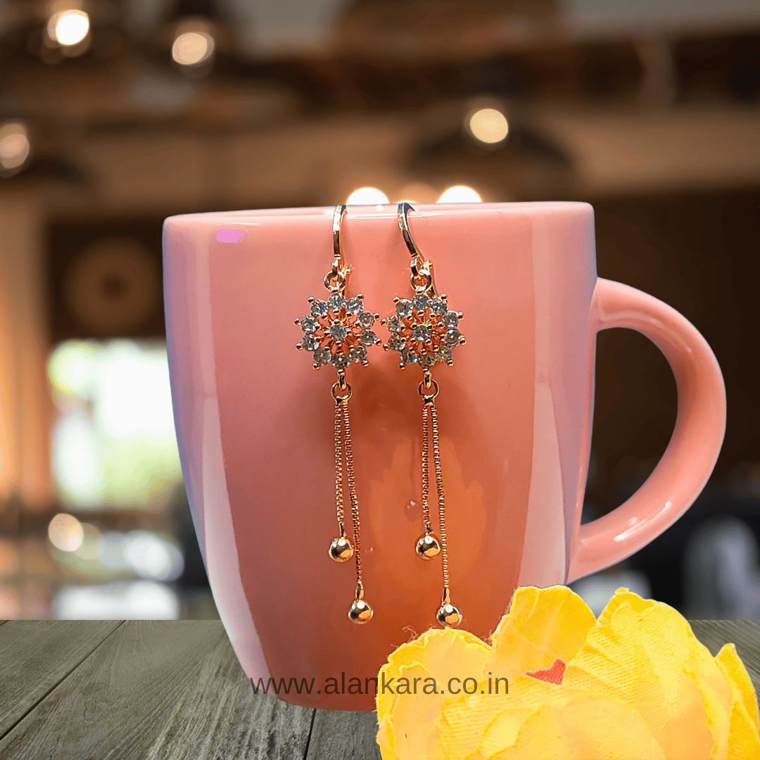 Golden White Earrings western - Floral danglers | Alankara