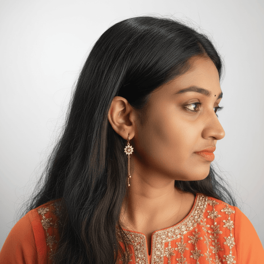 Golden White floral danglers - Women's western earrings