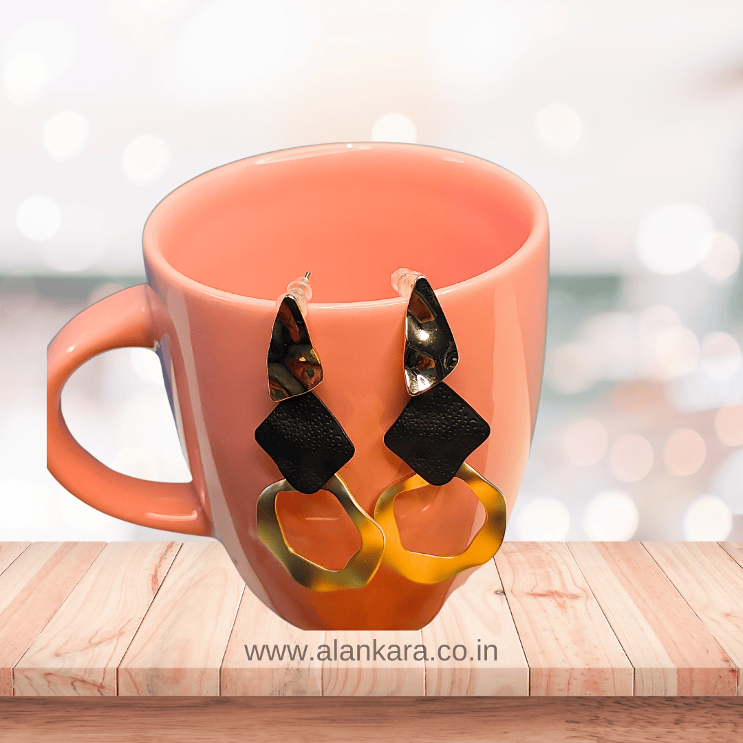 Golden chimes trirom danglers - Stainless steel western earrings | ALANKARA