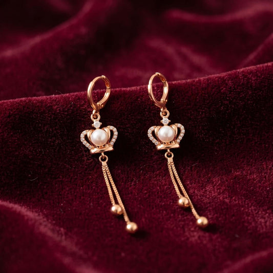 GOLDEN PEARL HEART DANGLER earring with pearl and cubic stones, perfect for Indian and western outfits.