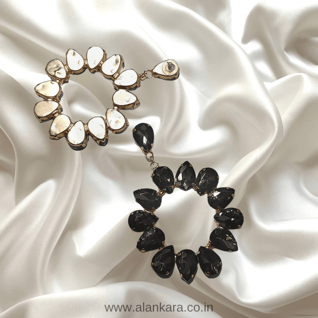 Grey Floral Stone Hoop Earrings.