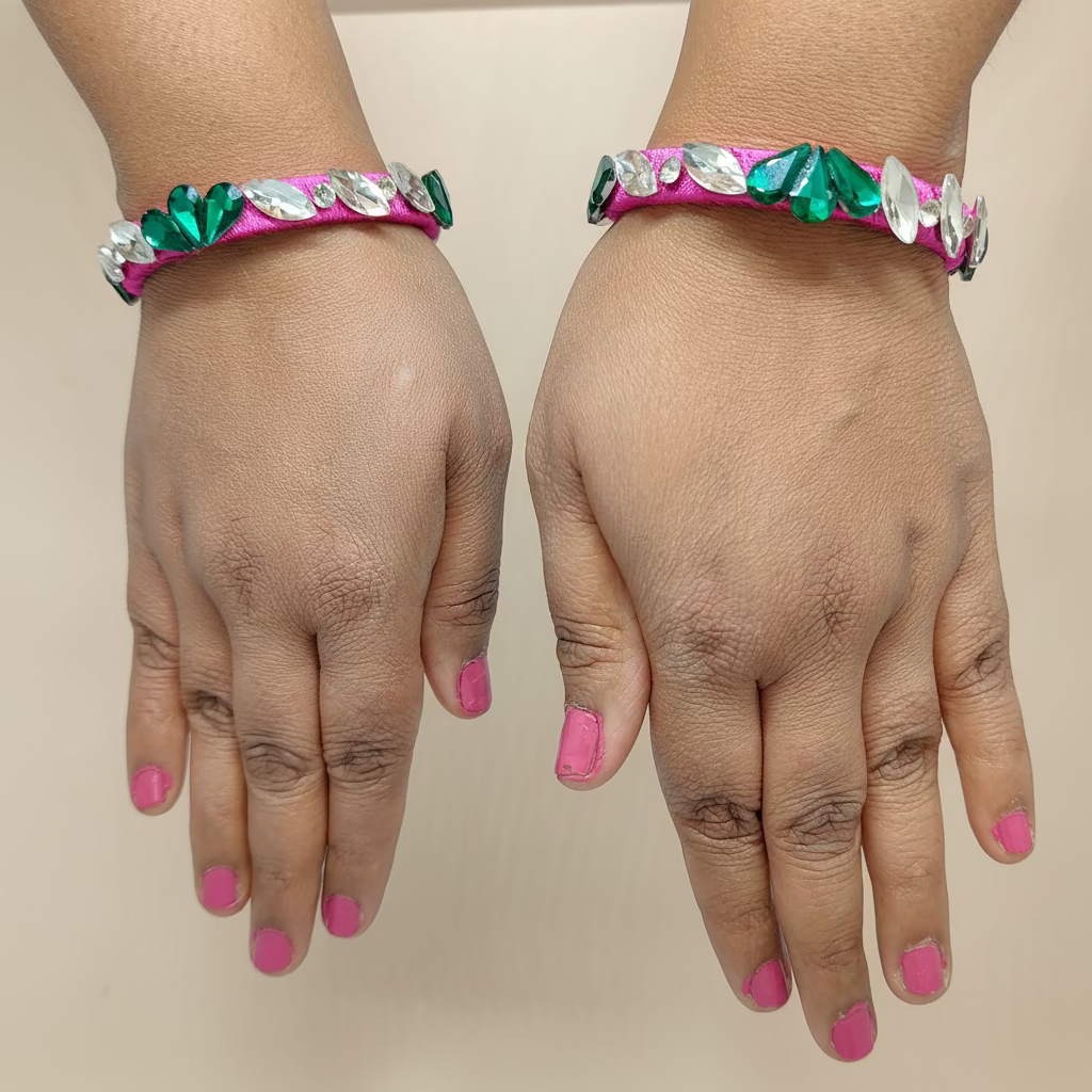 RANI PINK FLORAL CRYSTAL SILK THREAD BANGLES