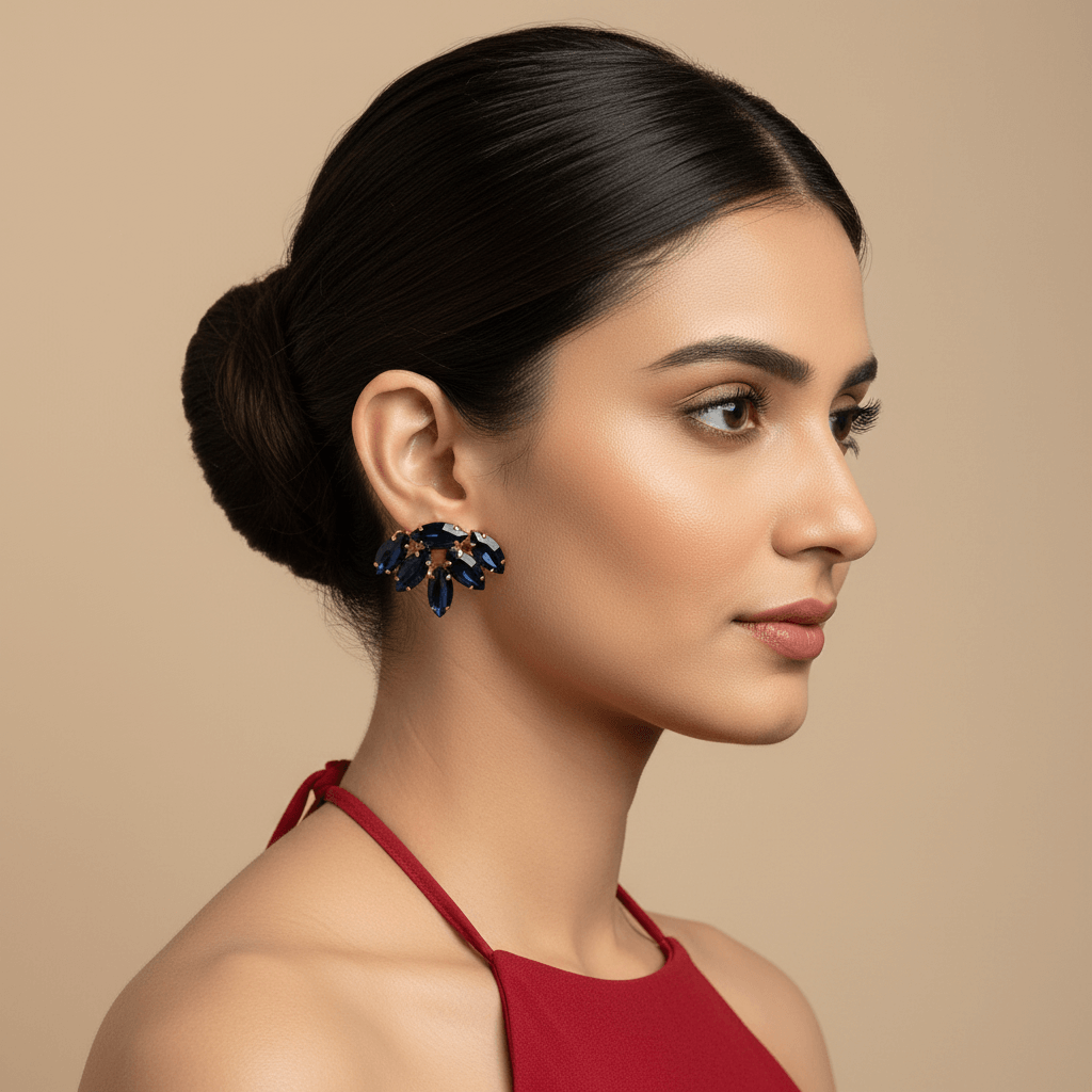 Navy blue Earrings -  glass studs | Alankara