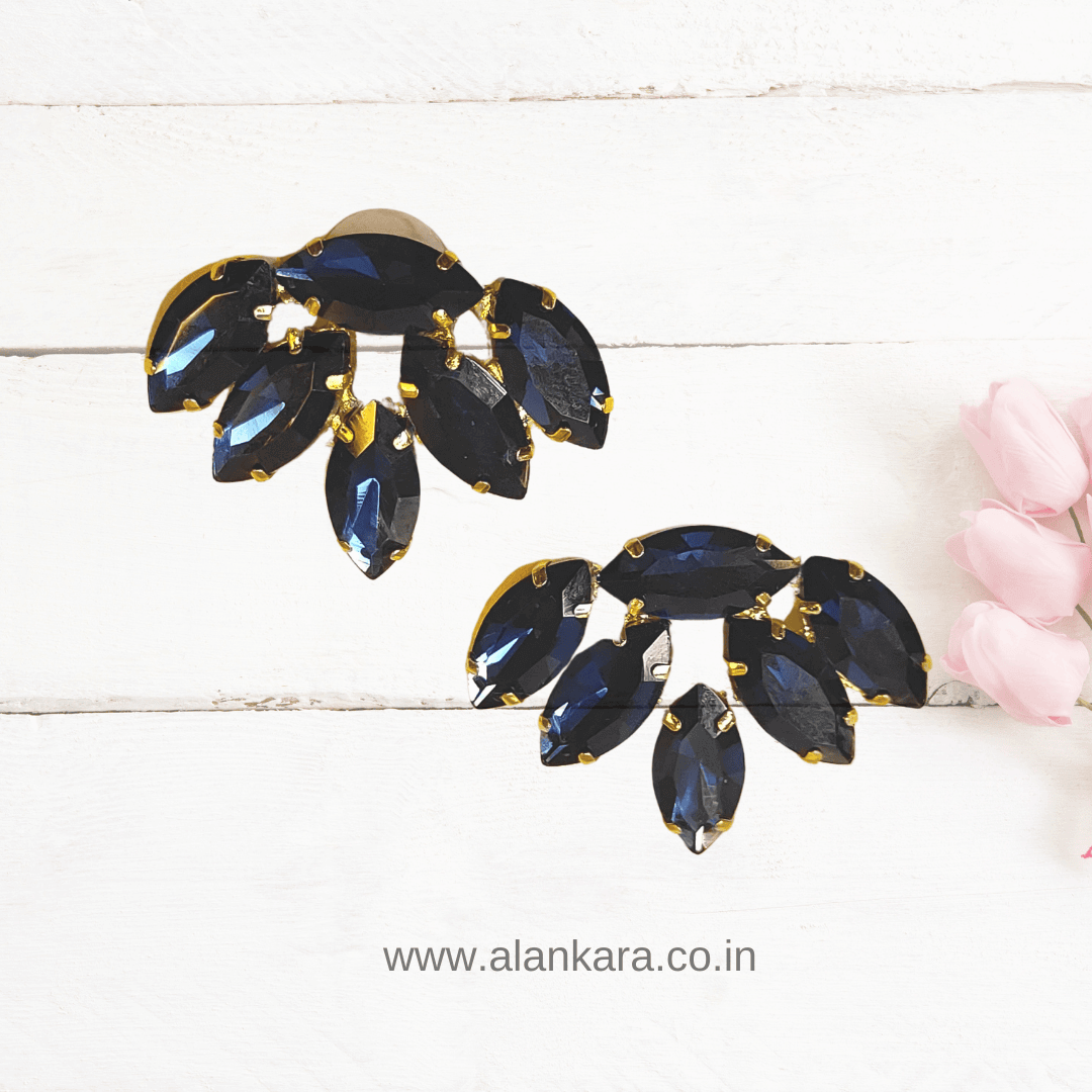 dark blue Earrings Partywear - glass studs | Alankara