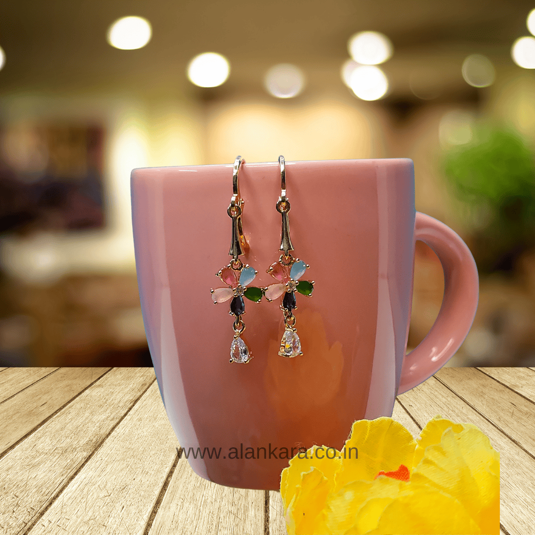 Multicolor Floral danglers - Earrings for sarees, kurti & western wear | ALANKARA