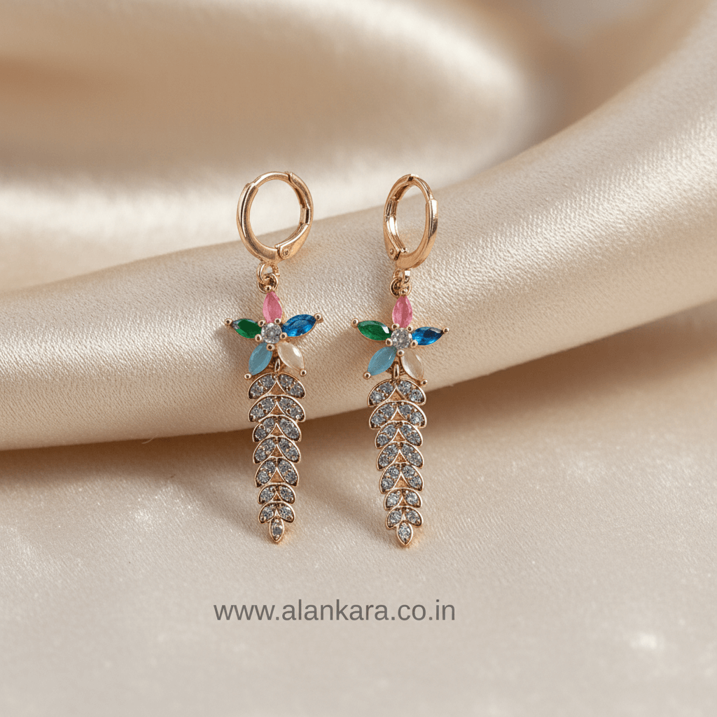 Multicolor floral grapes danglers - Stainless steel western earrings