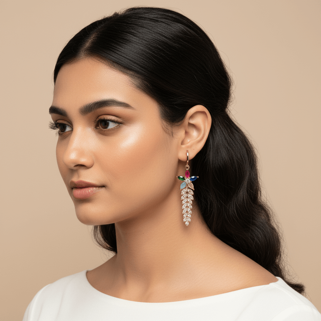 Multicolor floral grapes danglers - Stainless steel western earrings