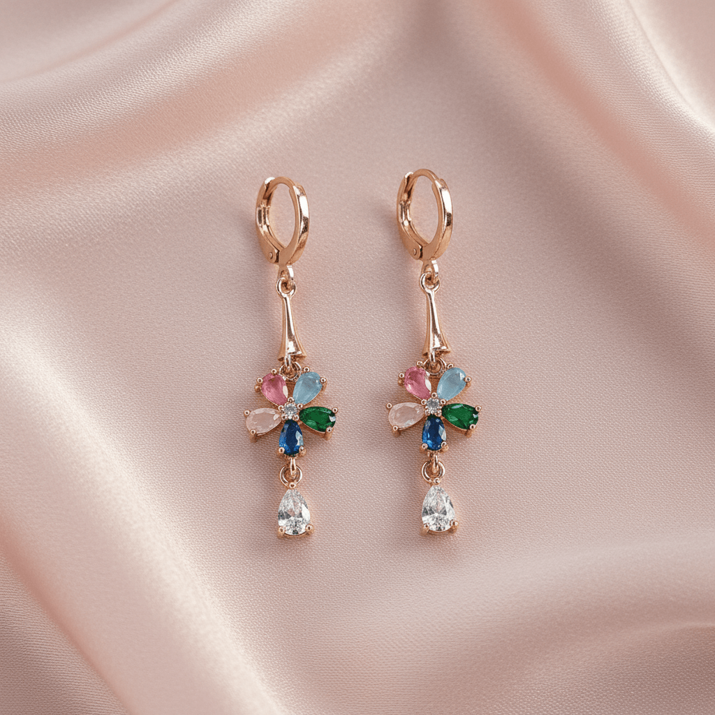 Multicolor floral danglers - Stainless steel western earrings