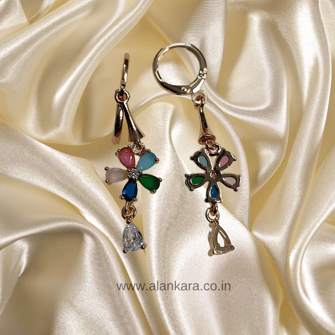 Multicolor floral danglers - Stainless steel western earrings
