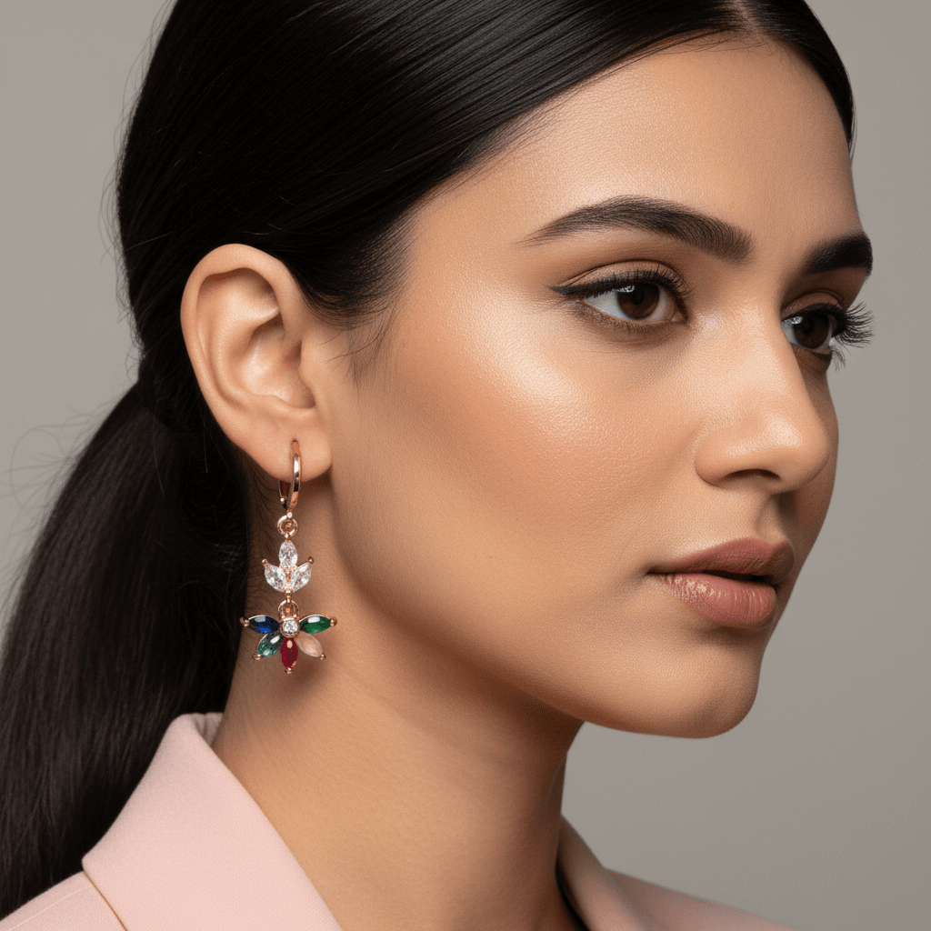 Multicolor lotus danglers - Stylish western earrings