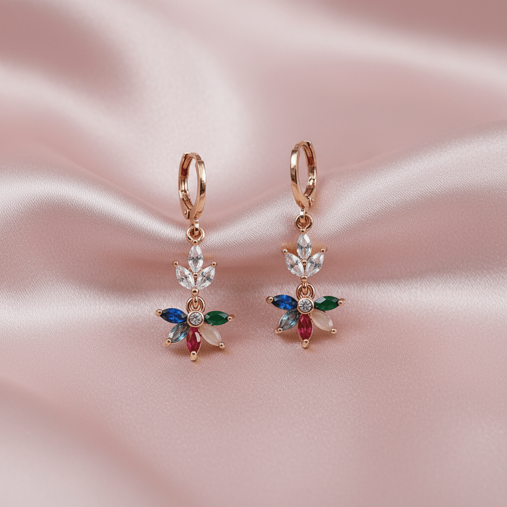 Multicolor lotus dangler crystal earrings