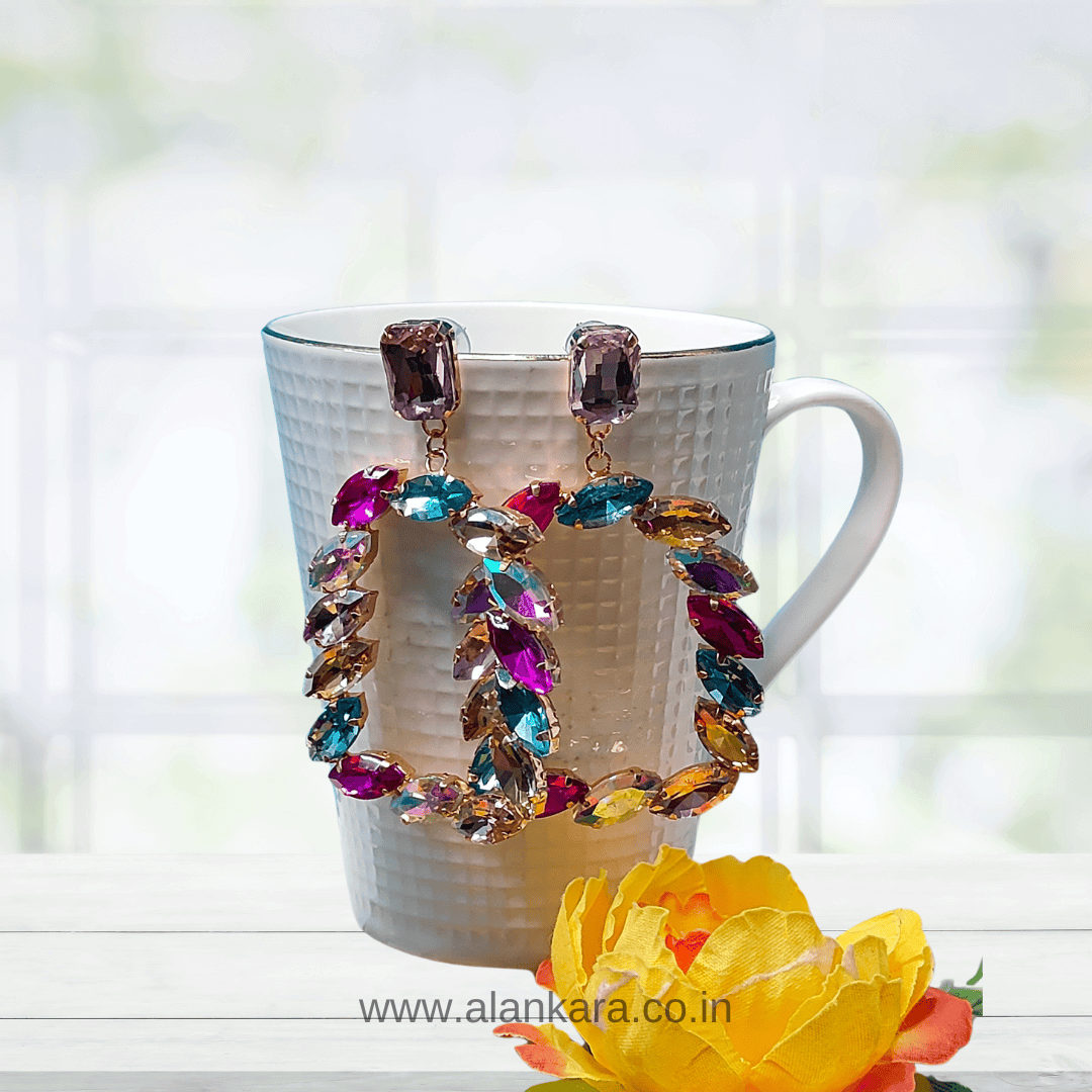 Multicolor stone Earrings - Partywear Earrings.