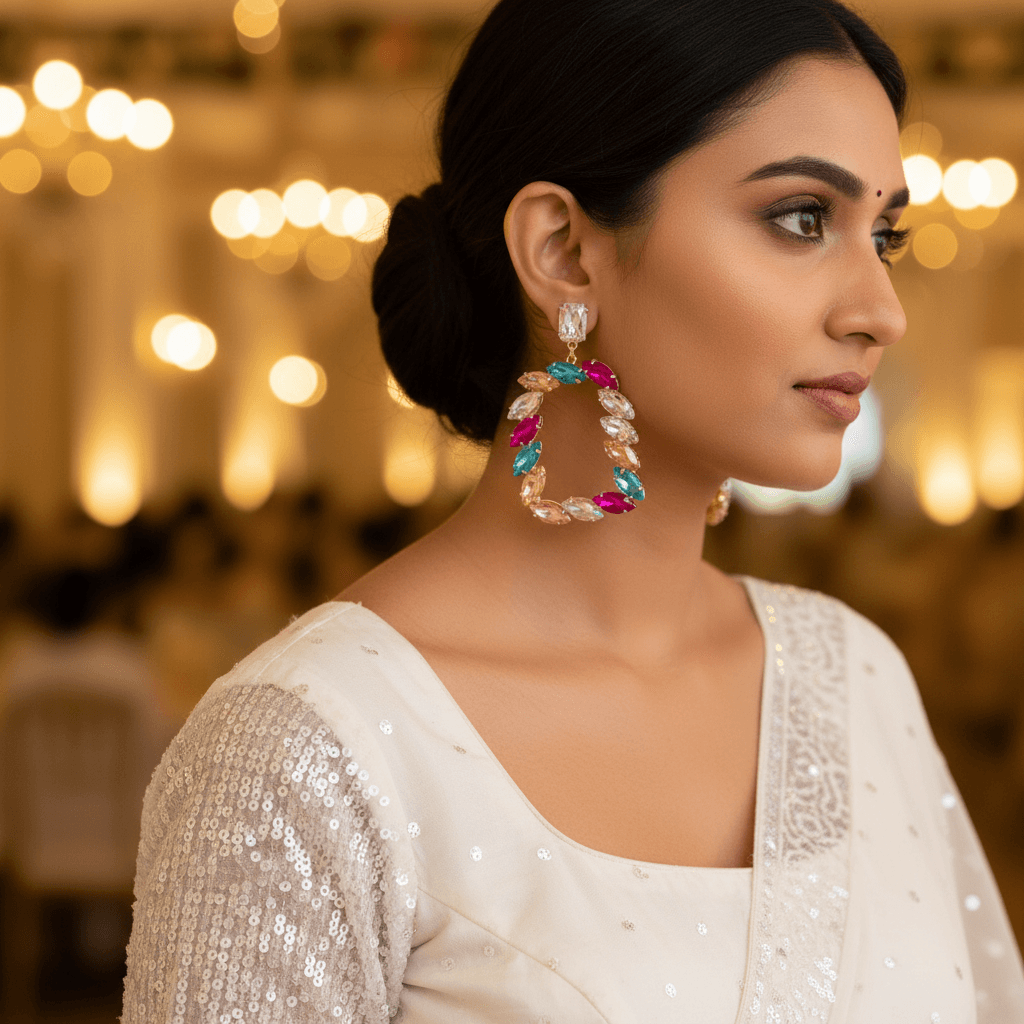 Multicolor Korean Glass stone Earrings - Partywear | Alankara