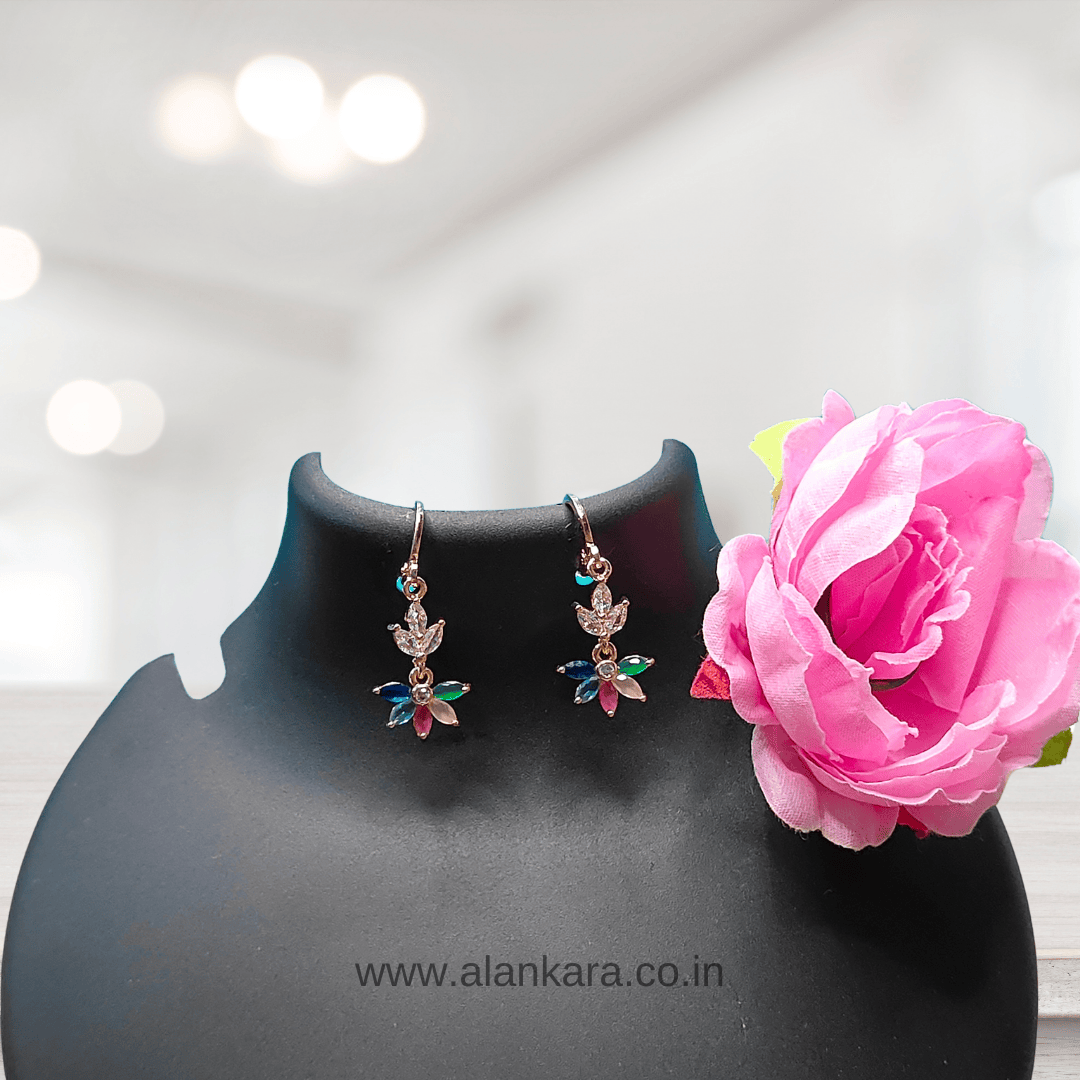 Multicolor lotus dangler crystal earrings