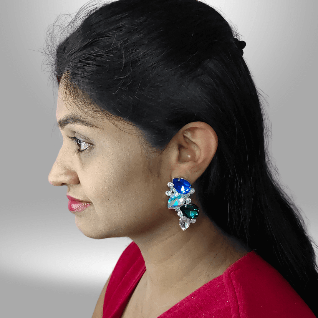 Multicolor Petals stone glass studs - Partywear Earrings | Alankara