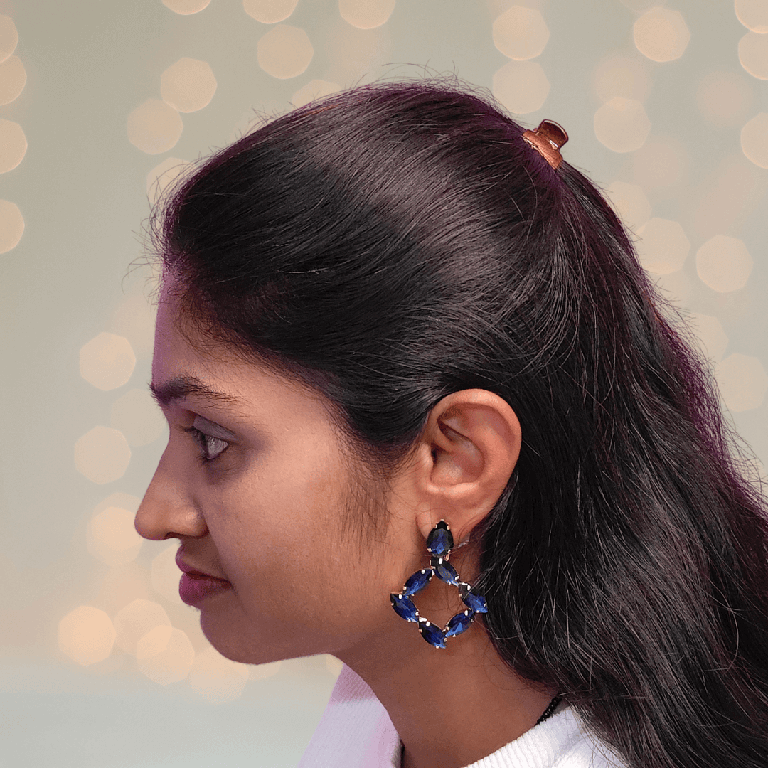 Navy blue Earrings - Korean glass stone Partywear Earrings | Alankara