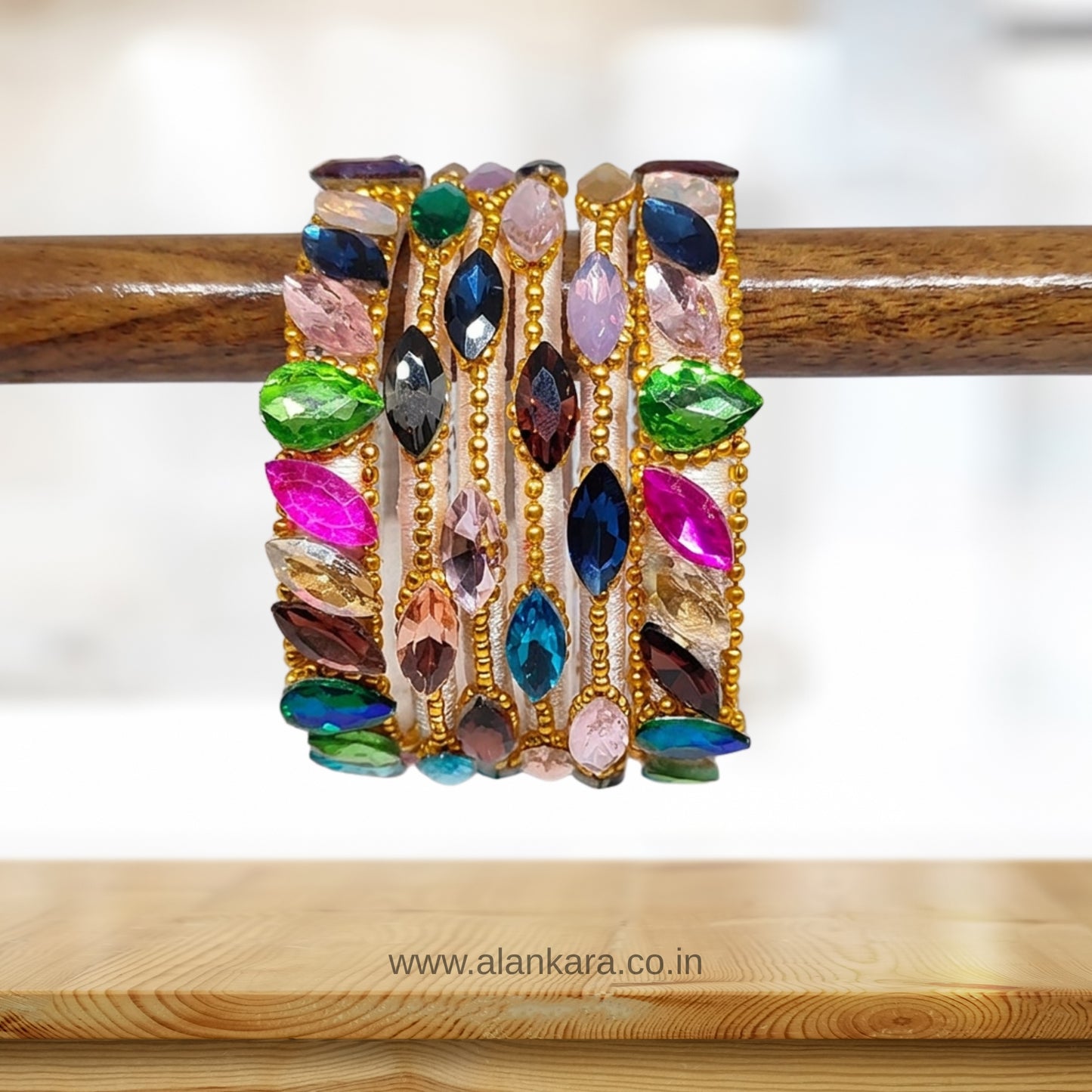 Multicolor Crystal White Silk Thread Bangles