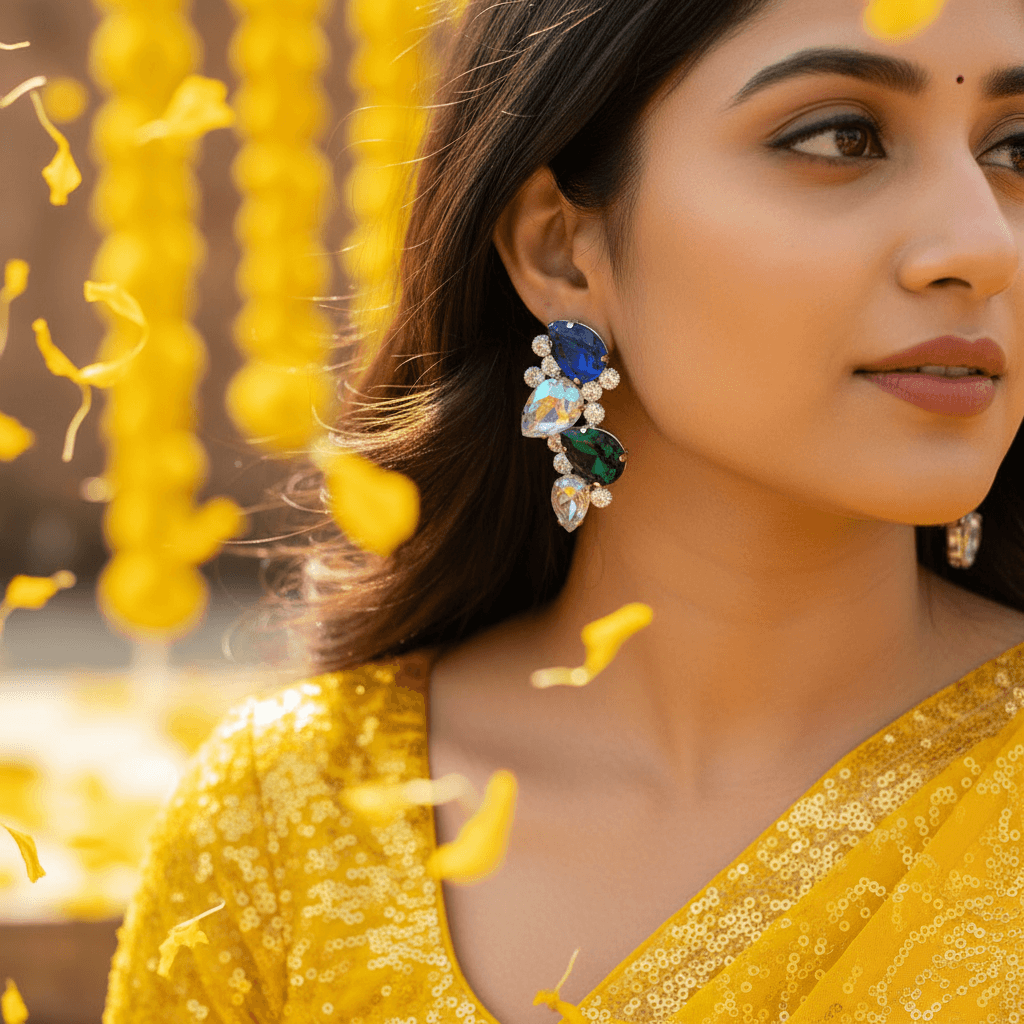 Multicolor Earrings - Petals stone glass studs | Alankara