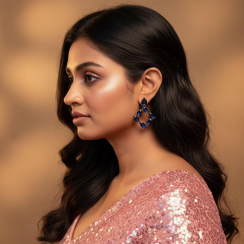 Navy blue Earrings - Korean glass stone Partywear Earrings | Alankara