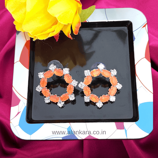 Orange earrings crystal studs - Western earrings | ALANKARA