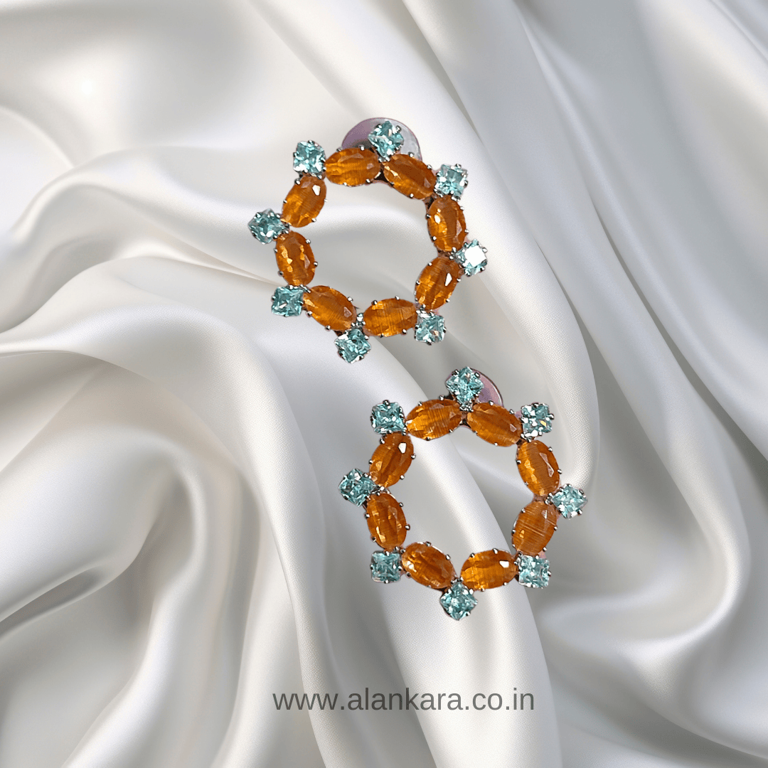 Orange Earrings crystal studs - Stylish western earrings | Alankara