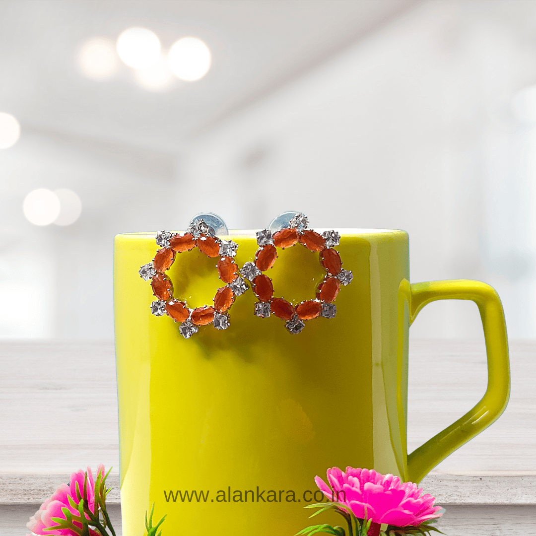 Orange crystal studs - women's western earrings