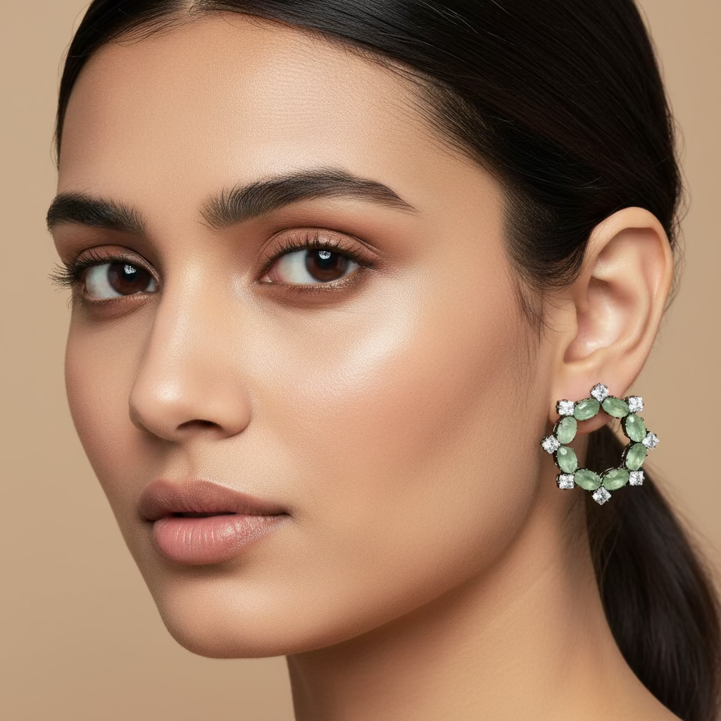 Women's western earrings green colour