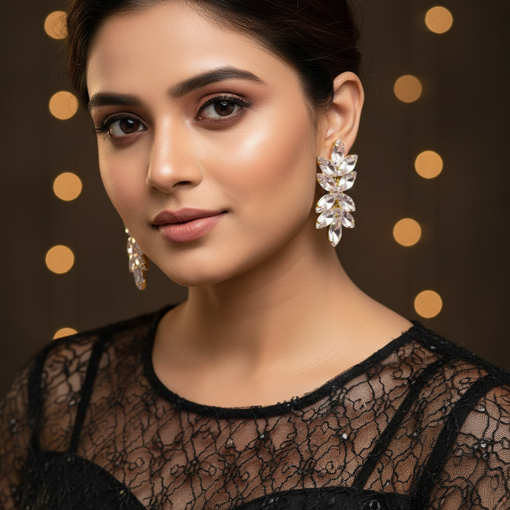 Light Pink stone Earrings for women - Partywear Korean Earrings | Alankara