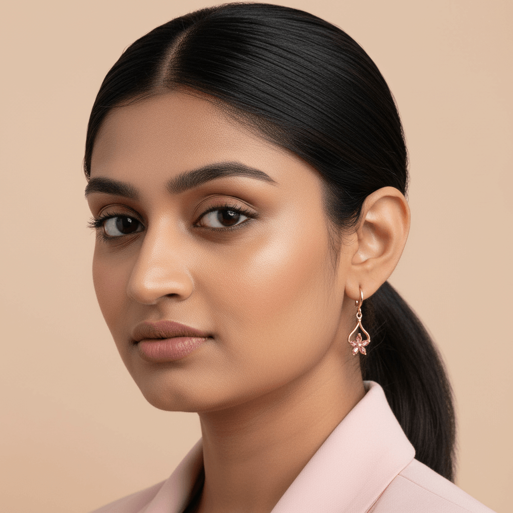 Pink floral drop hoops - Stylish western earrings | Alankara